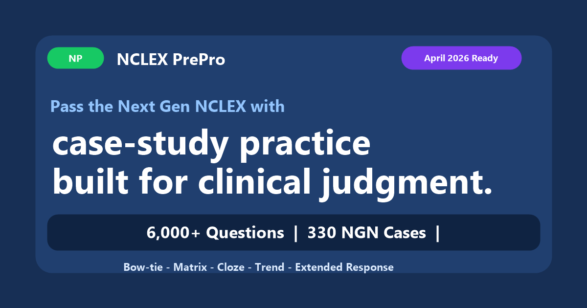 NCLEX PrePro — 6,000+ Practice Questions | NGN Case Studies | 2026 Test ...